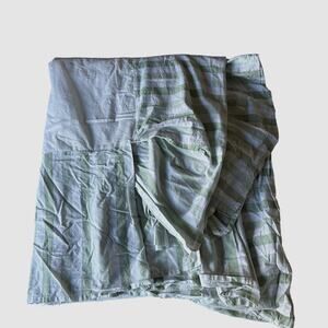 Lands End Home Queen Bedskirt White with Green Stripes 100% Cotton